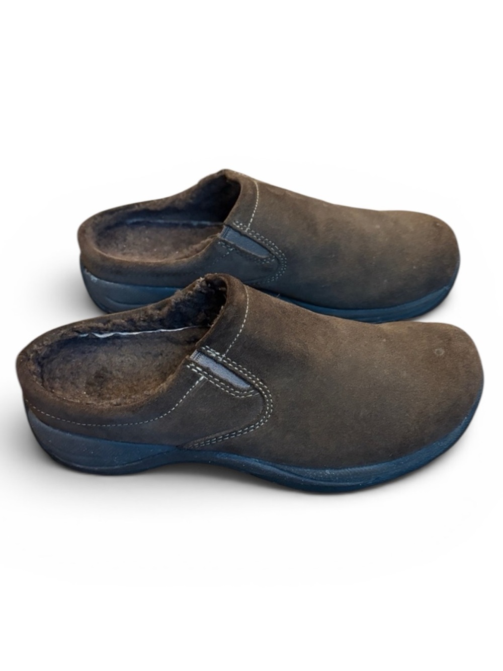 L.L. Bean Suede Leather Slip On Clogs Women’s 7.5 Brown Shearling
